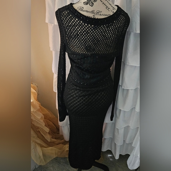 NWOT Venus Crochet Knit Lightly Nude Lined Bodycon Dress - Picture 7 of 14